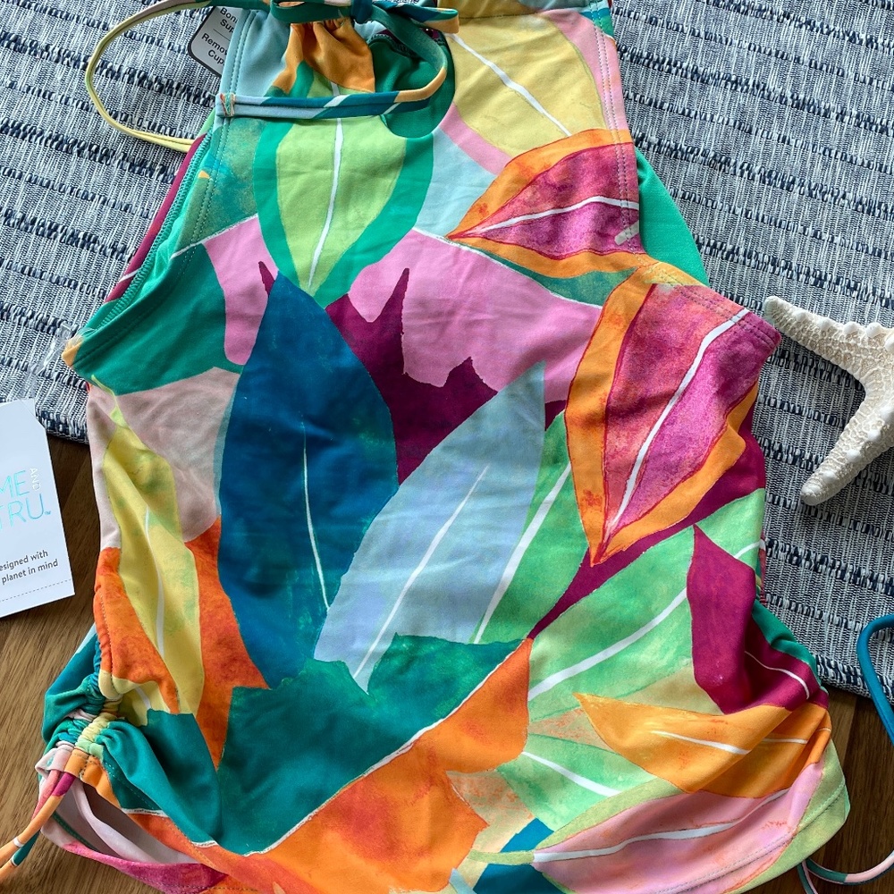 Multi Color Rouched Sides Tankini Top NWT small - Picture 5 of 6